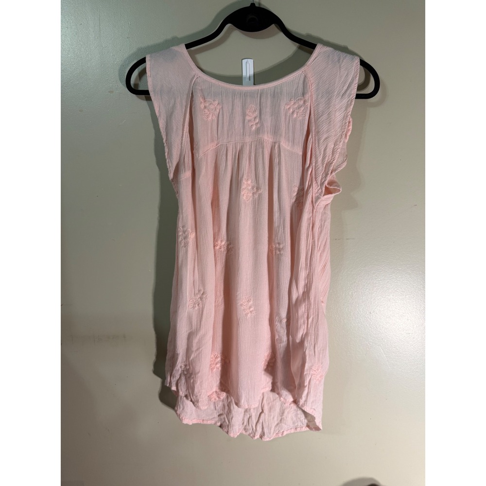 Hinge Pink Embroidered Crinkle Gauze Flutter Sleeve Blouse Top Medium HL343250MI